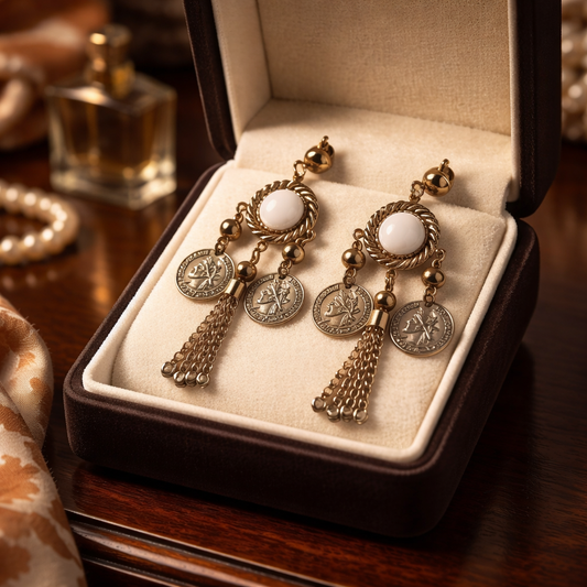 The "Aurelia" Collection: Roman Coin & Tassel Drop Earrings