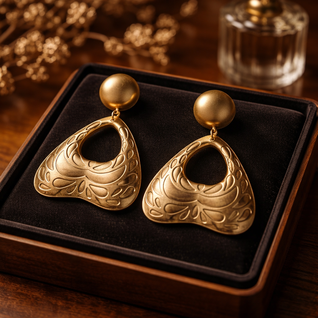 Artisan Matte Gold Embossed Drop Earrings