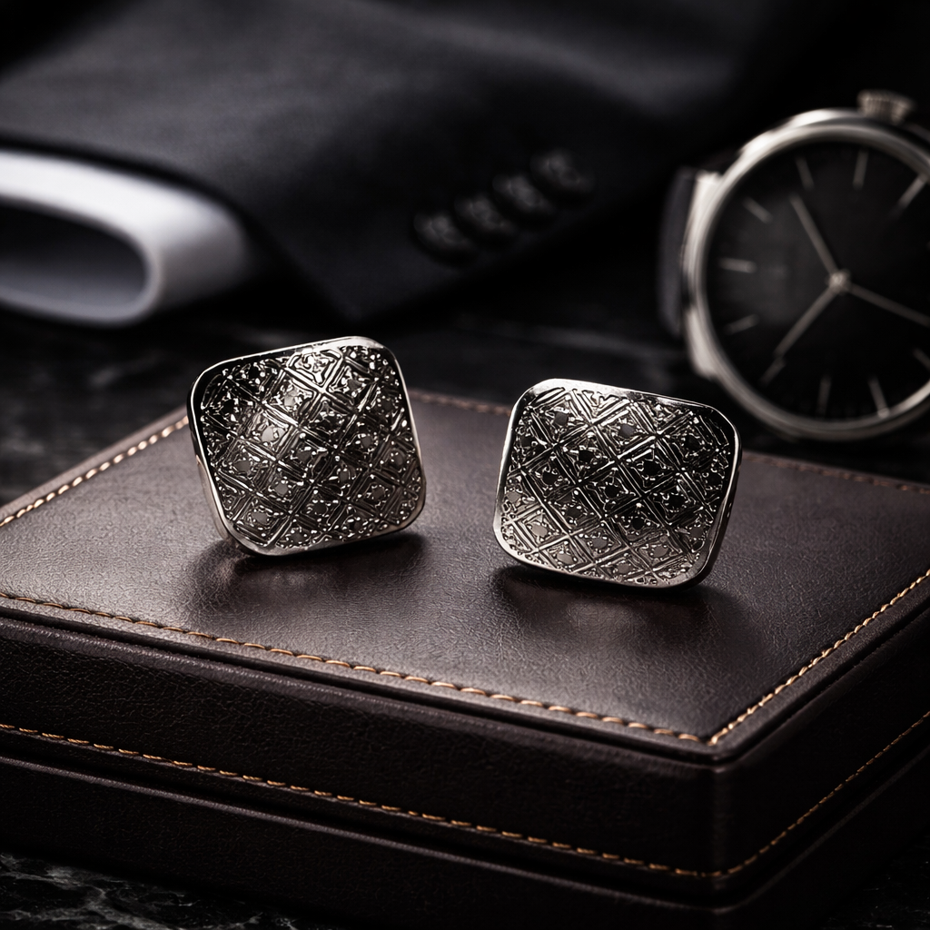 Classic Sterling Silver Textured Square Cufflinks