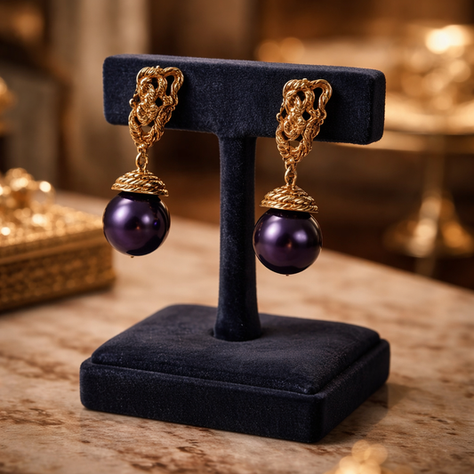 Exquisite Vintage-Inspired Purple & Gold Drop Earrings