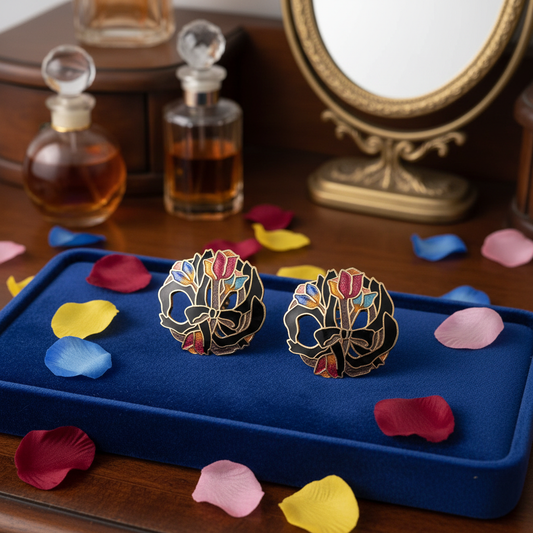 Exquisite Vintage-Inspired Cloisonné Tulip Stud Earrings