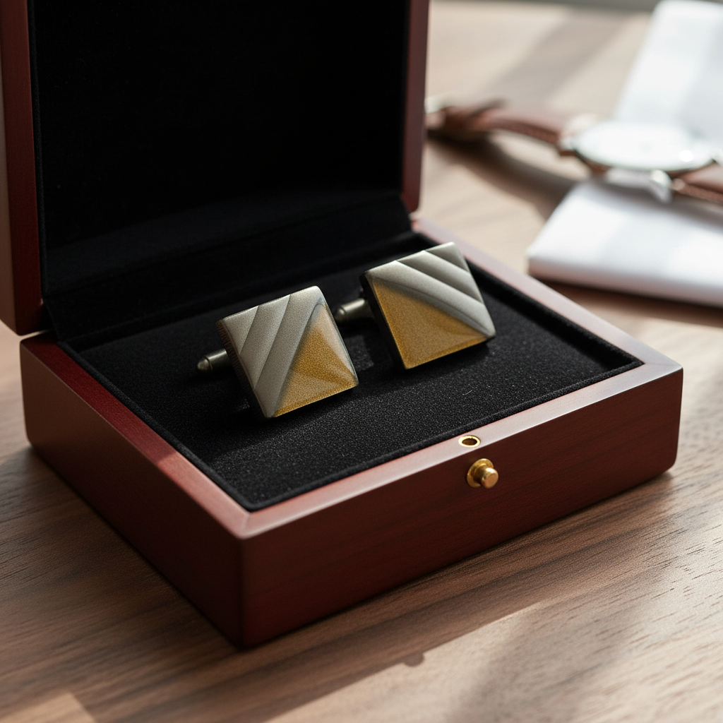 The Apex: Two-Tone Geometric Square Cufflinks