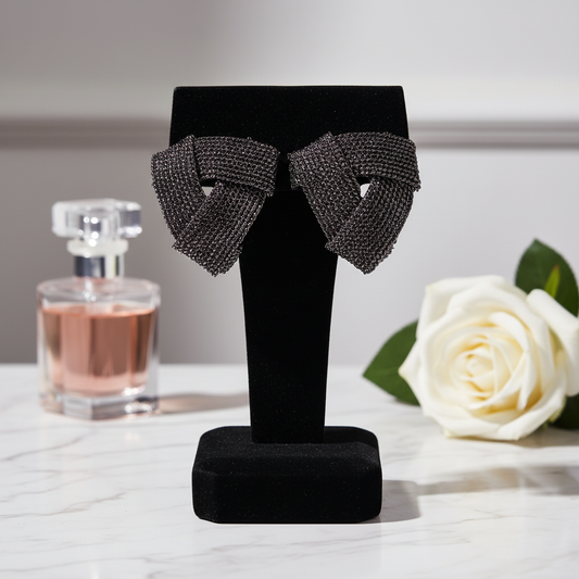 Dramatic Flair: The Black Mesh Bow Statement Earrings