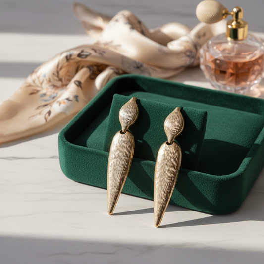 Nature-Inspired Elegance: Gold Textured Leaf Drop Earrings