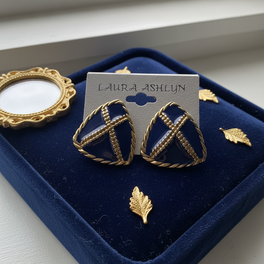 Timeless Style: The Laura Ashlyn Navy & Gold Enamel "X" Earrings