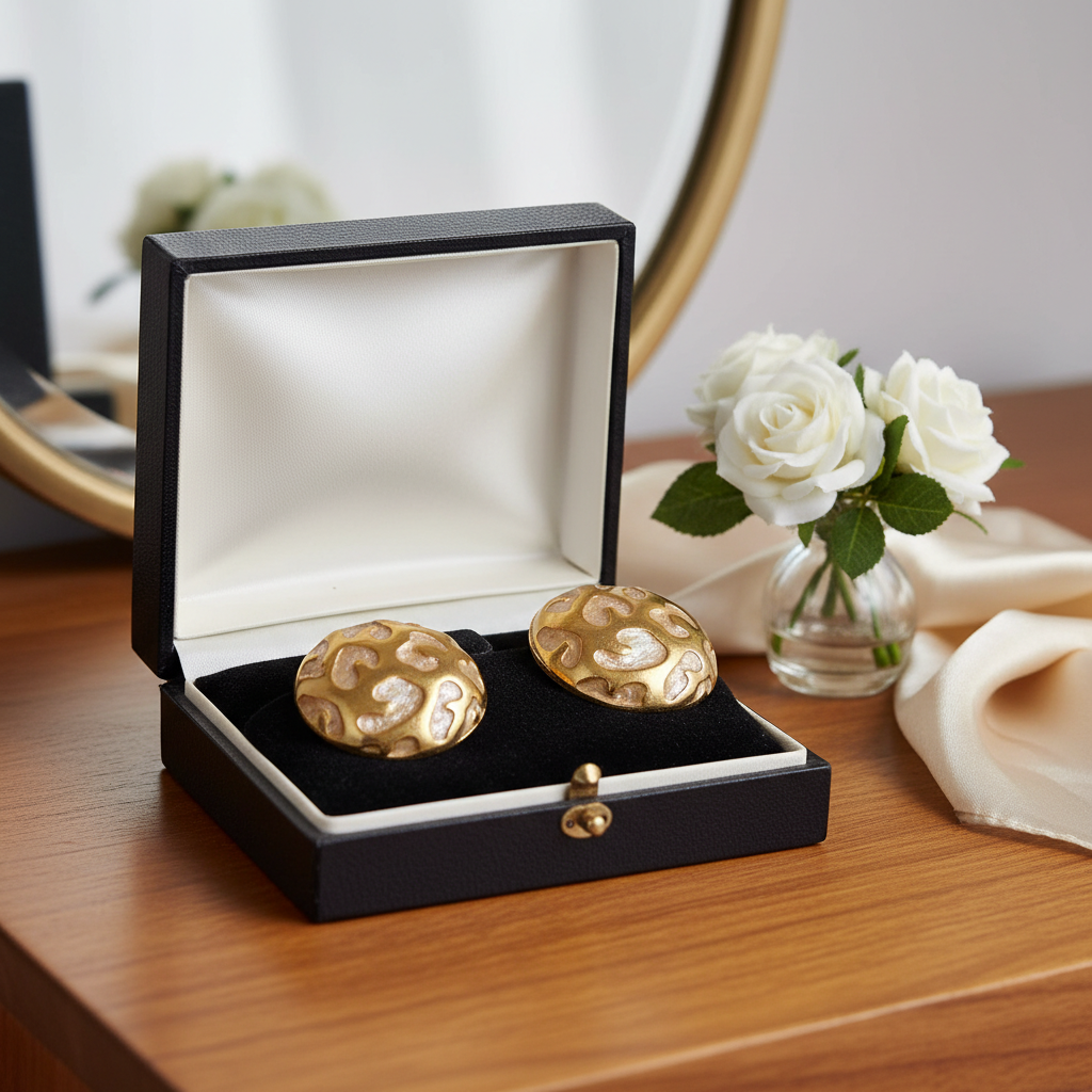 Bold & Beautiful: Vintage Gold-Tone & White Enamel Statement Clip-On Earrings