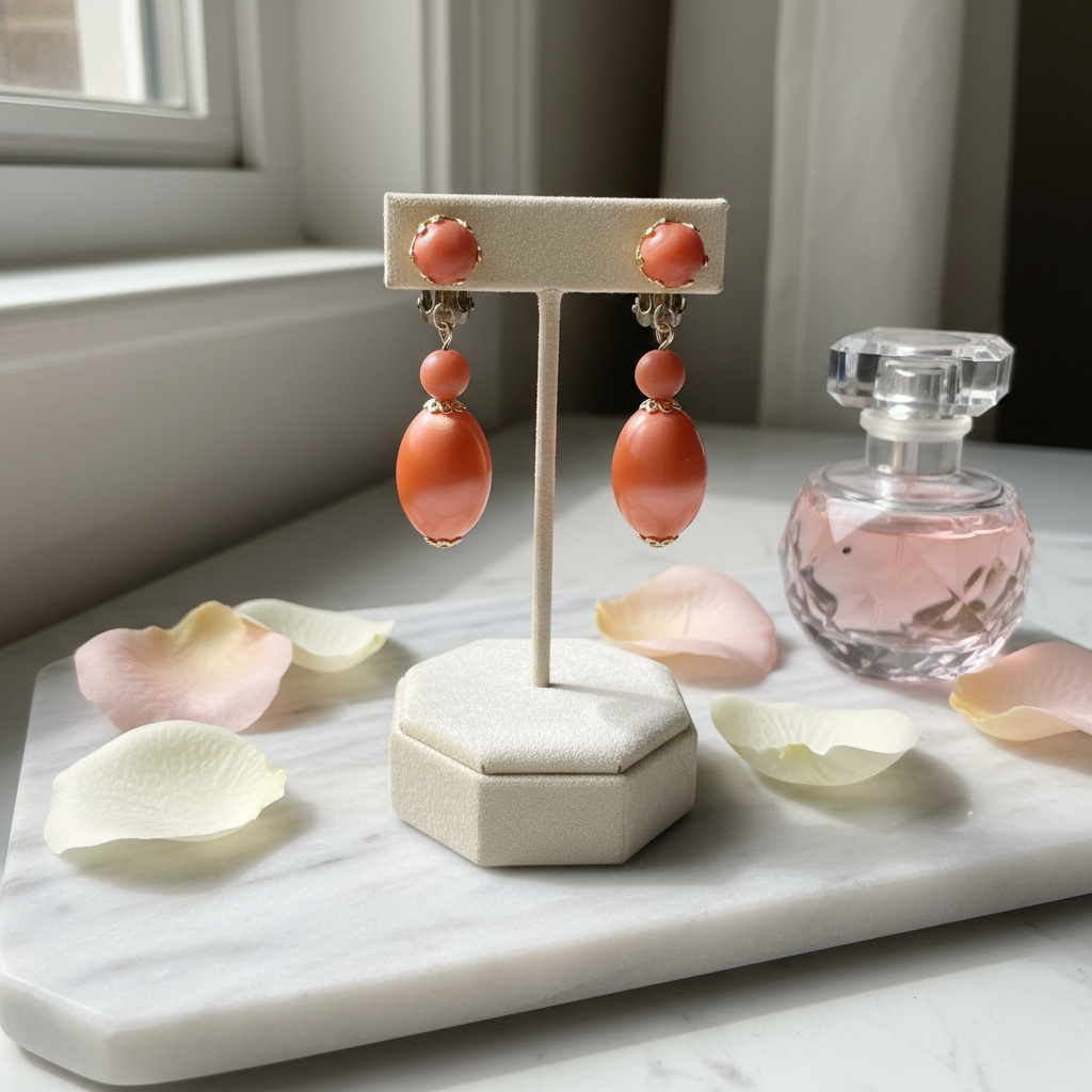 Effortless Elegance: Gold-Tone & Faux Coral Drop Clip-On Earrings