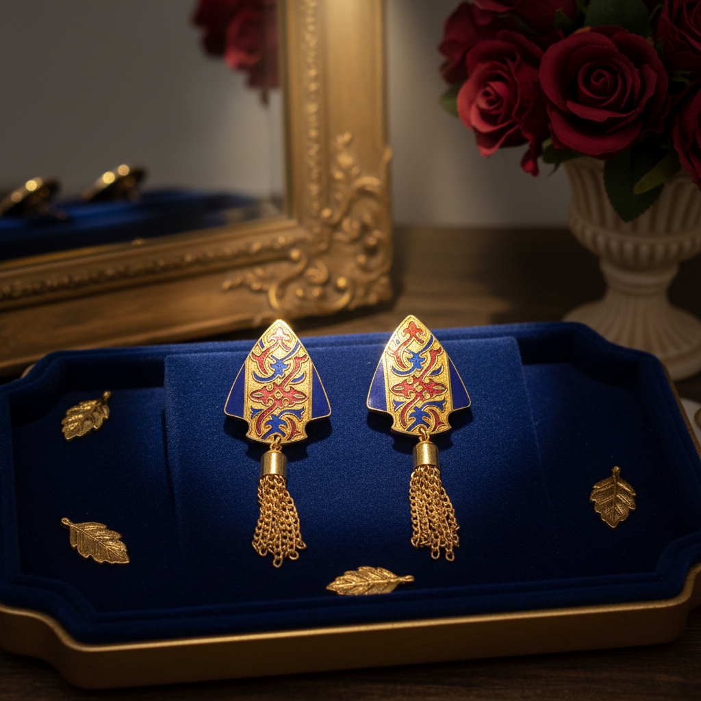 Exquisite Vintage-Inspired Blue Enamel & Tassel Drop Earrings