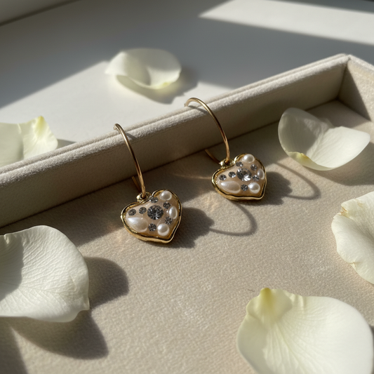 Romantic Sparkle: The Pave Pearl & Crystal Heart Hoop Earrings