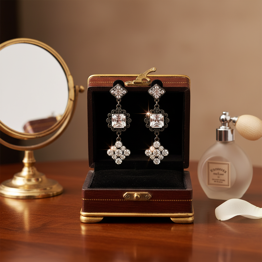 Vintage Glamour: The Cascading Crystal Drop Earrings