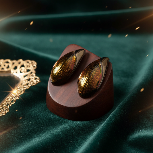 Exotic Iridescent Green & Gold Jewel Beetle Wing Stud Earrings