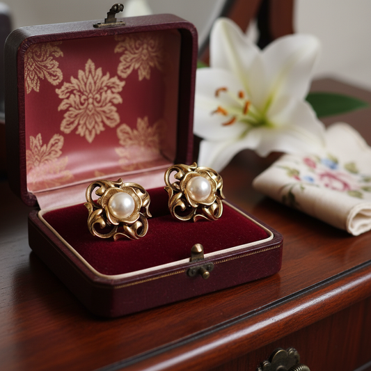 Exquisite Vintage-Inspired Floral Faux Pearl Stud Earrings