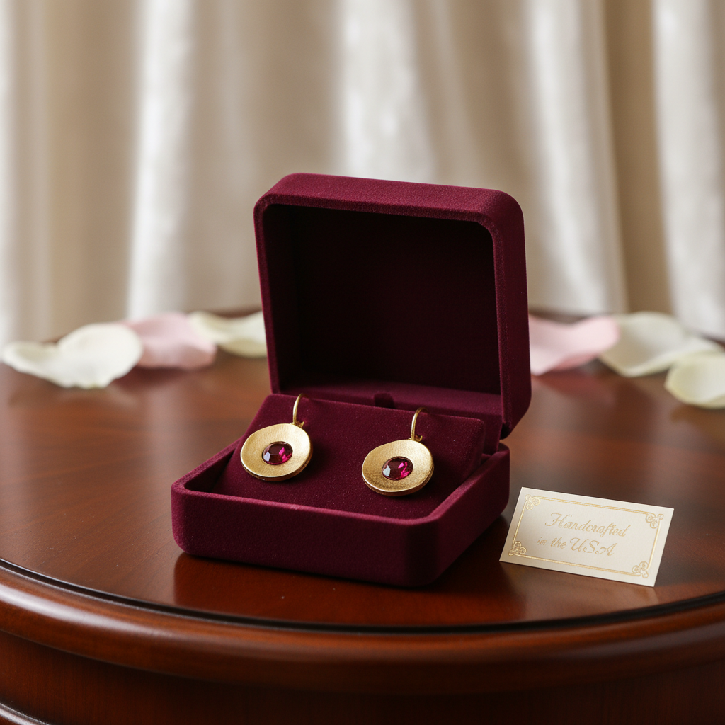 Artisan Luxury: Handcrafted Gold & Red Gemstone Oval Drop Earrings