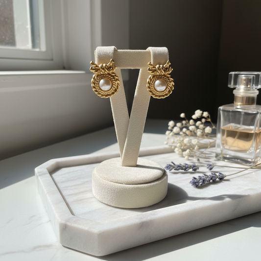 Classic Ropes: Vintage Gold-Tone Rope & Faux Pearl Clip-On Earrings