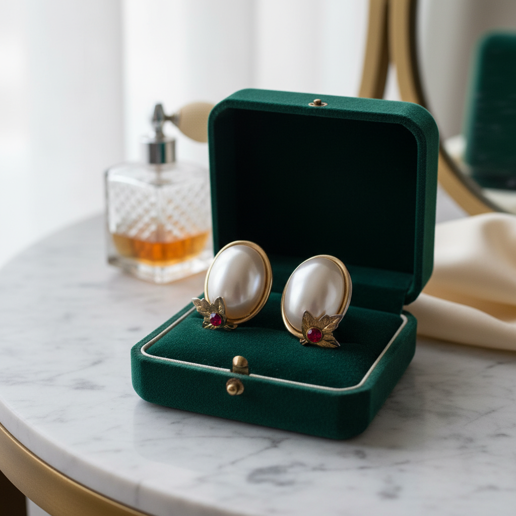 Opulent Oval Pearl & Ruby-Accent Stud Earrings