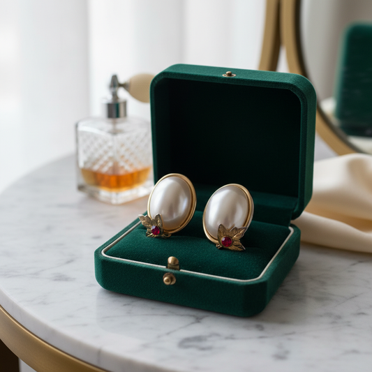 Opulent Oval Pearl & Ruby-Accent Stud Earrings