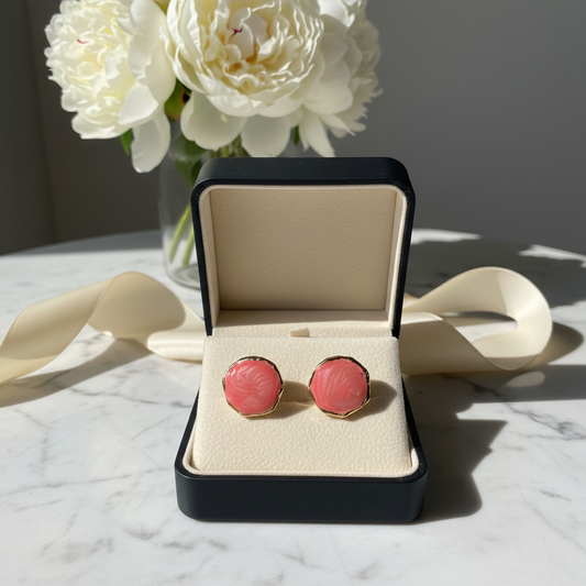 Organic Charm: Matte Gold & Pink Enamel Stud Earrings