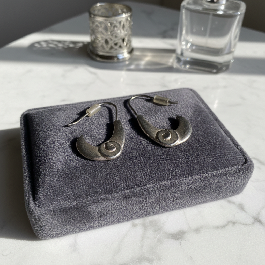 Modernist Sterling Silver Spiral Curve Stud Earrings