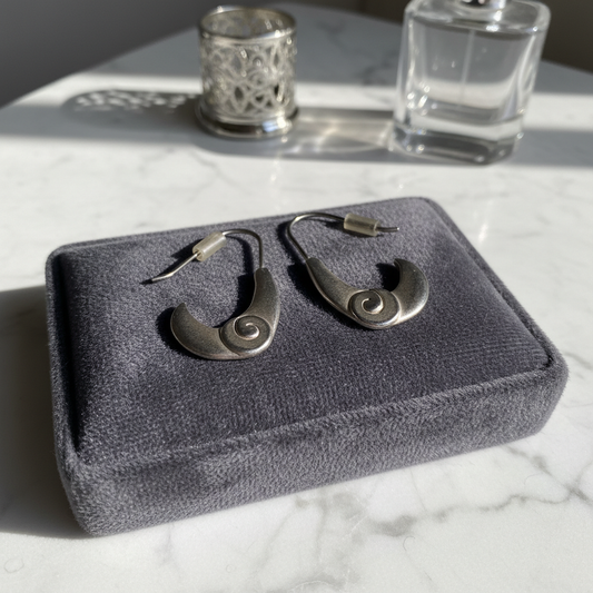 Modernist Sterling Silver Spiral Curve Stud Earrings