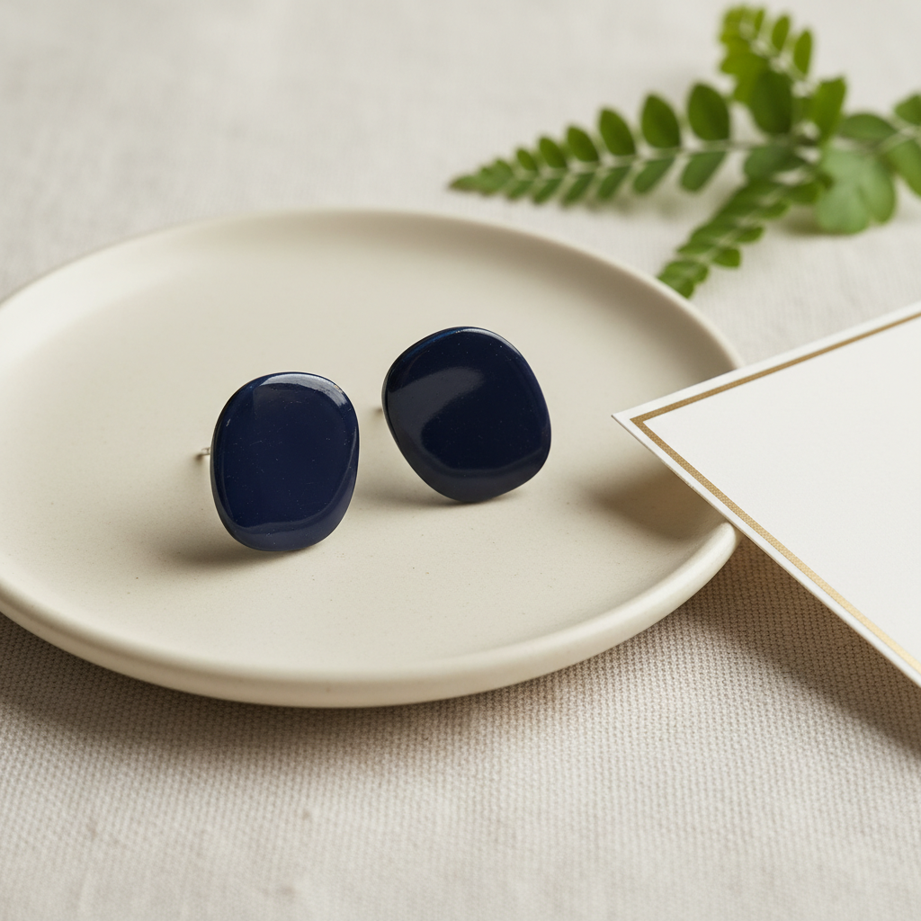 Modern Minimalist Navy Blue Pebble Stud Earrings