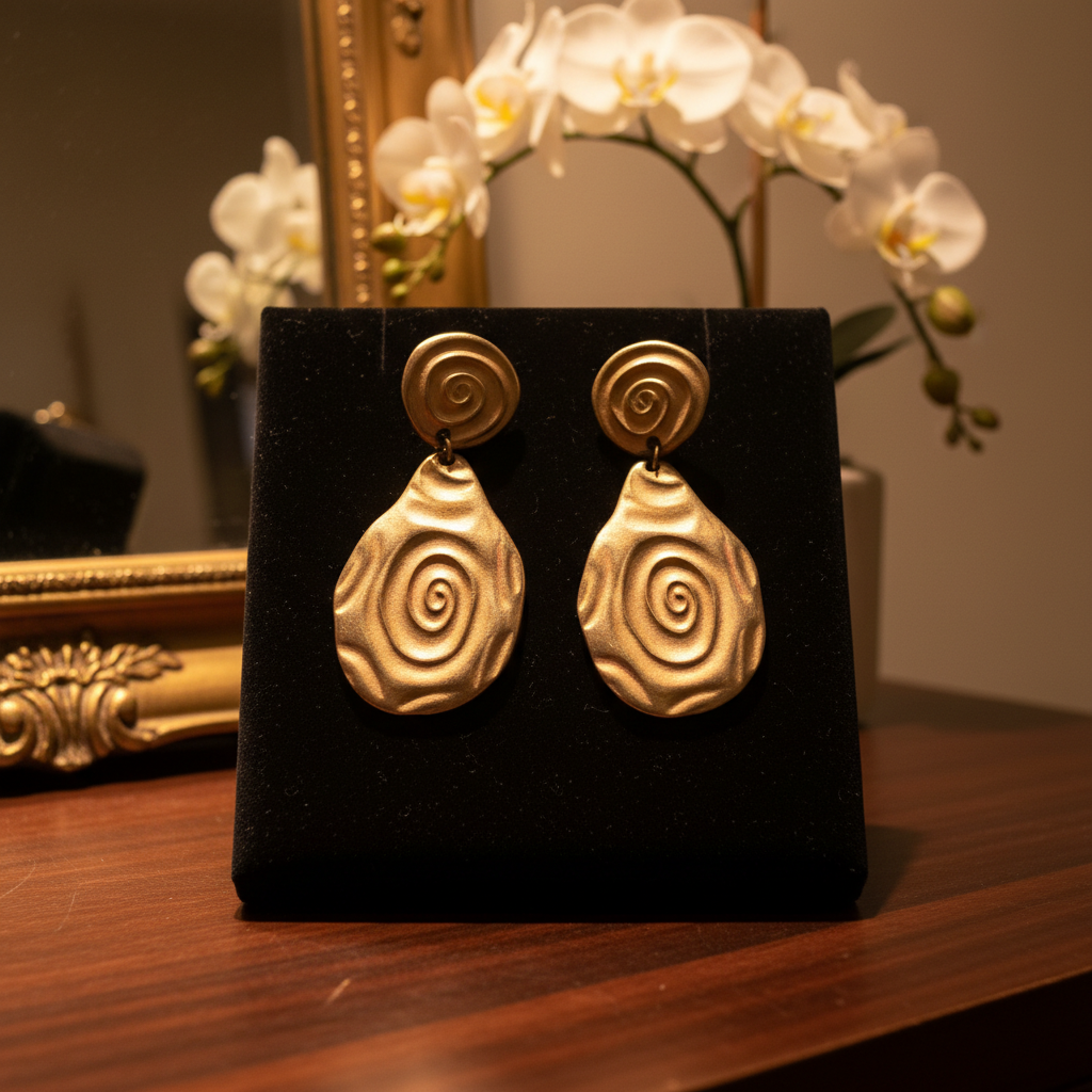 Mid-Century Modern Gold Spiral Drop Clip-On Earrings