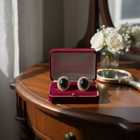 Classic Black Onyx & Gold Oval Clip-On Earrings