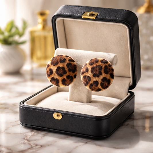 Trendy Faux-Felt Leopard Print Button Stud Earrings
