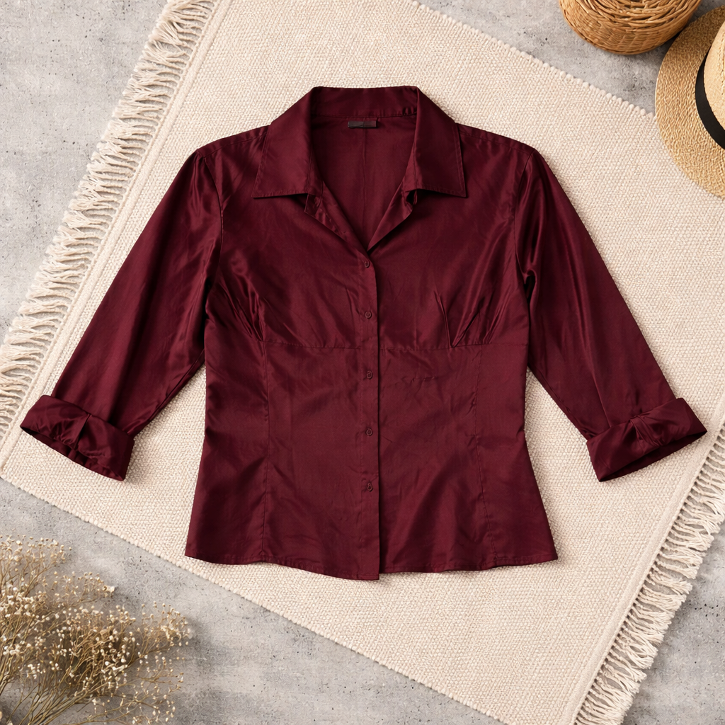 Tahari Fitted Burgundy Blouse Size 8