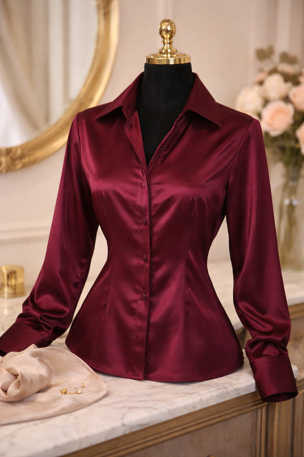 Tahari Fitted Burgundy Blouse Size 8