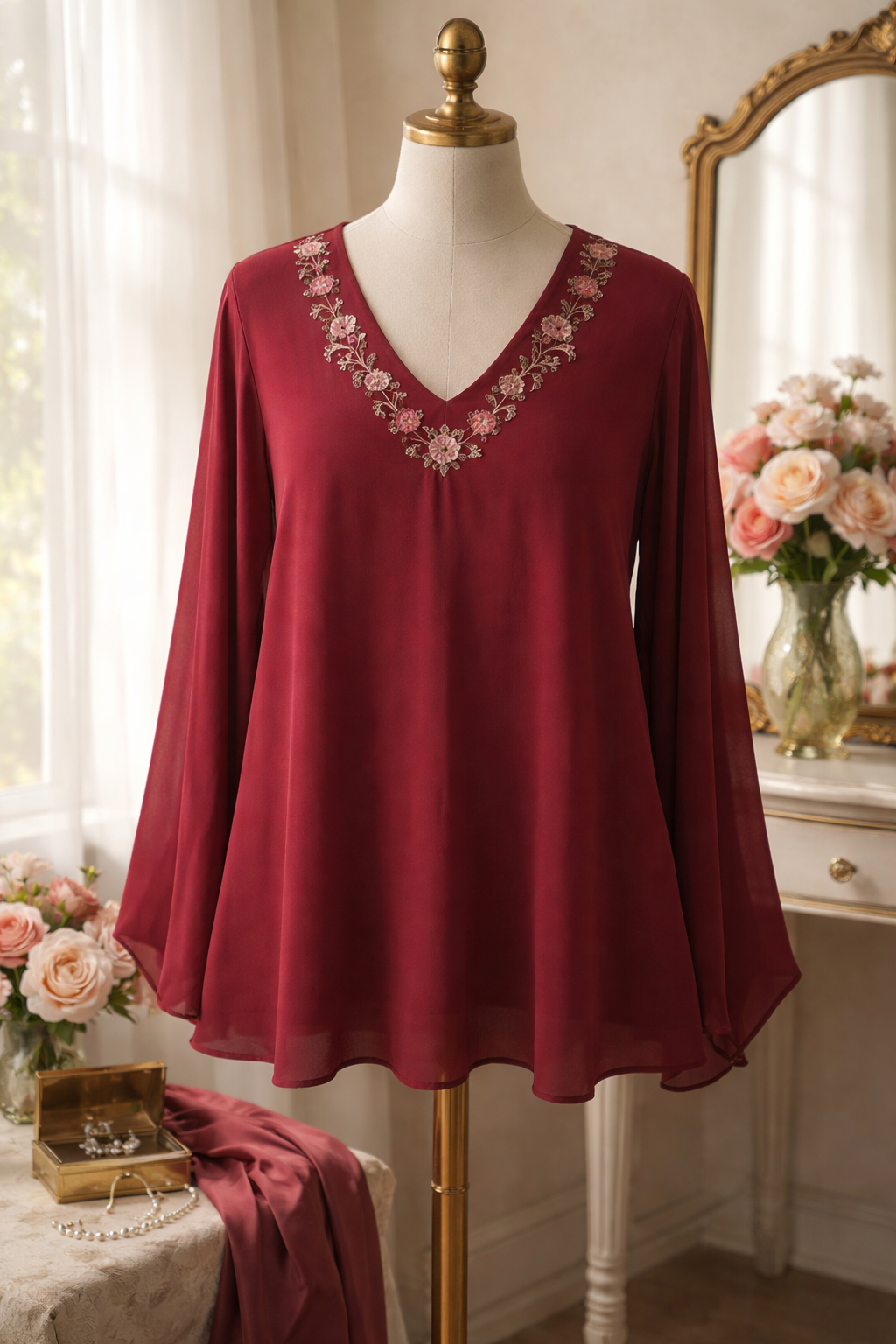 Lane BRYANT Enchanting Tunic: Embroidered Chiffon V-Neck Blouse Size 18/20