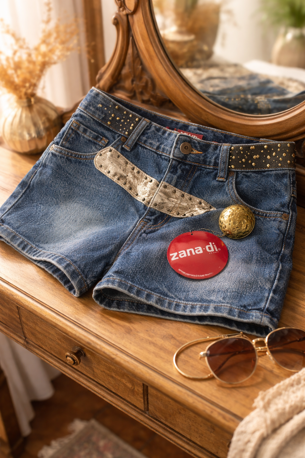 Y2K Glam: Zana Di Embellished Denim Cut-Off Shorts Size 18