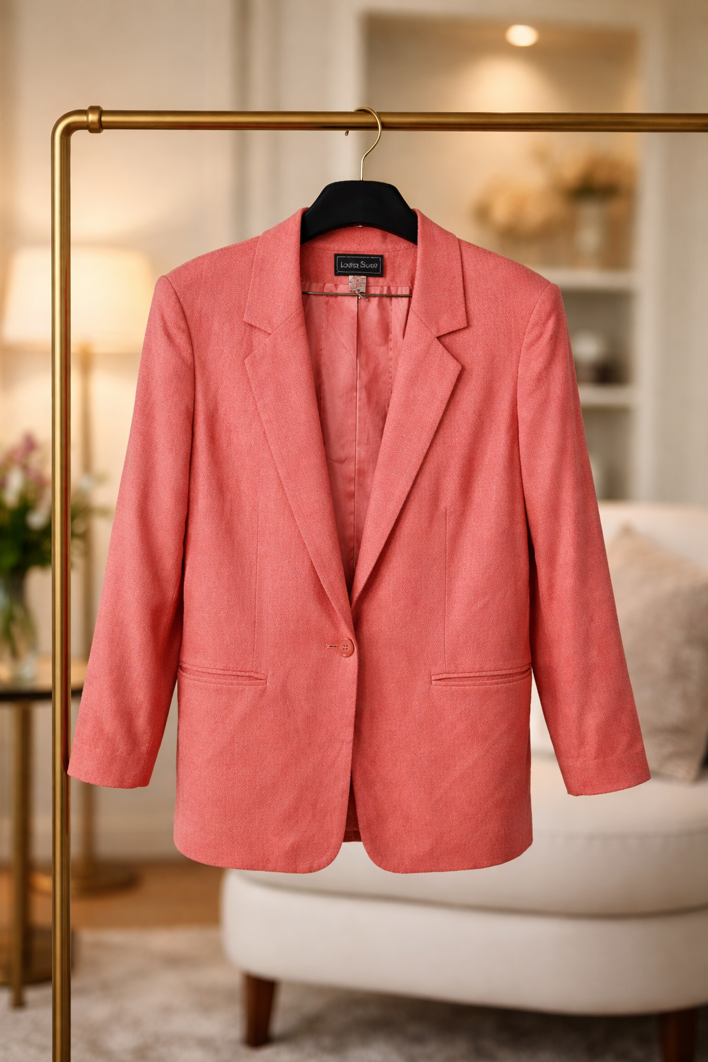 Slightly worn workwear Essential: Laura Scott Coral Linen-Blend Blazer Size 18
