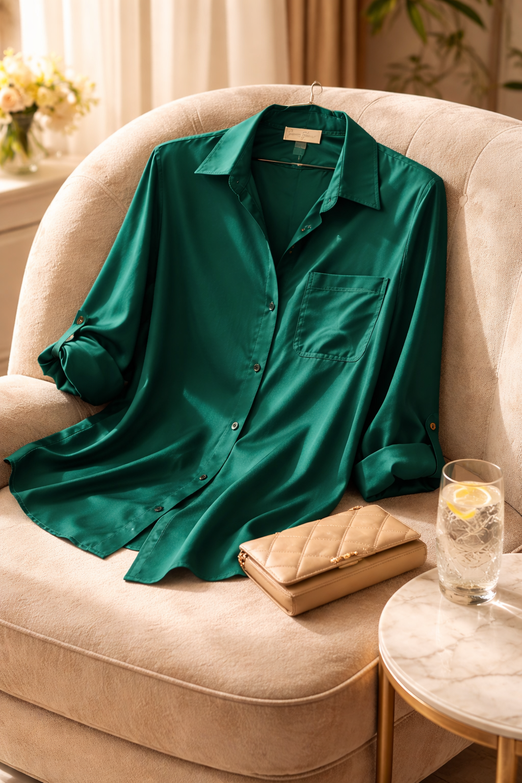 Pure Silk Elegance: The Emerald Green Button-Down Blouse Size 1X