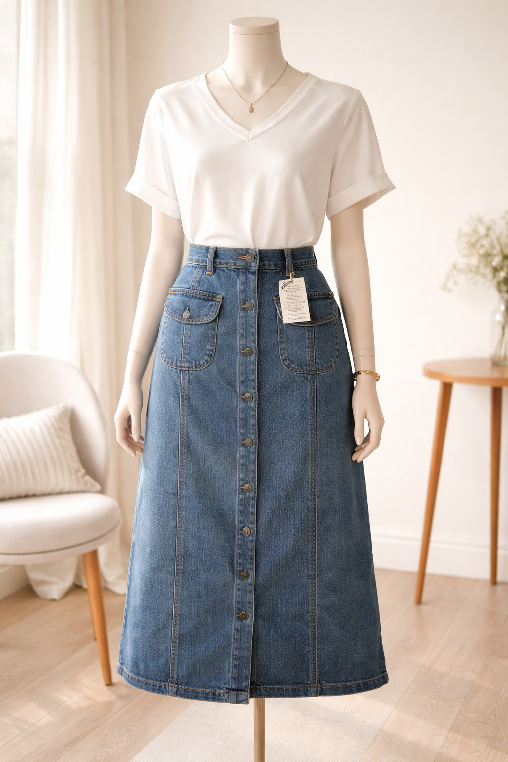 Mainstreet BLUES Classic Button-Front Denim Maxi Skirt Size 18W
