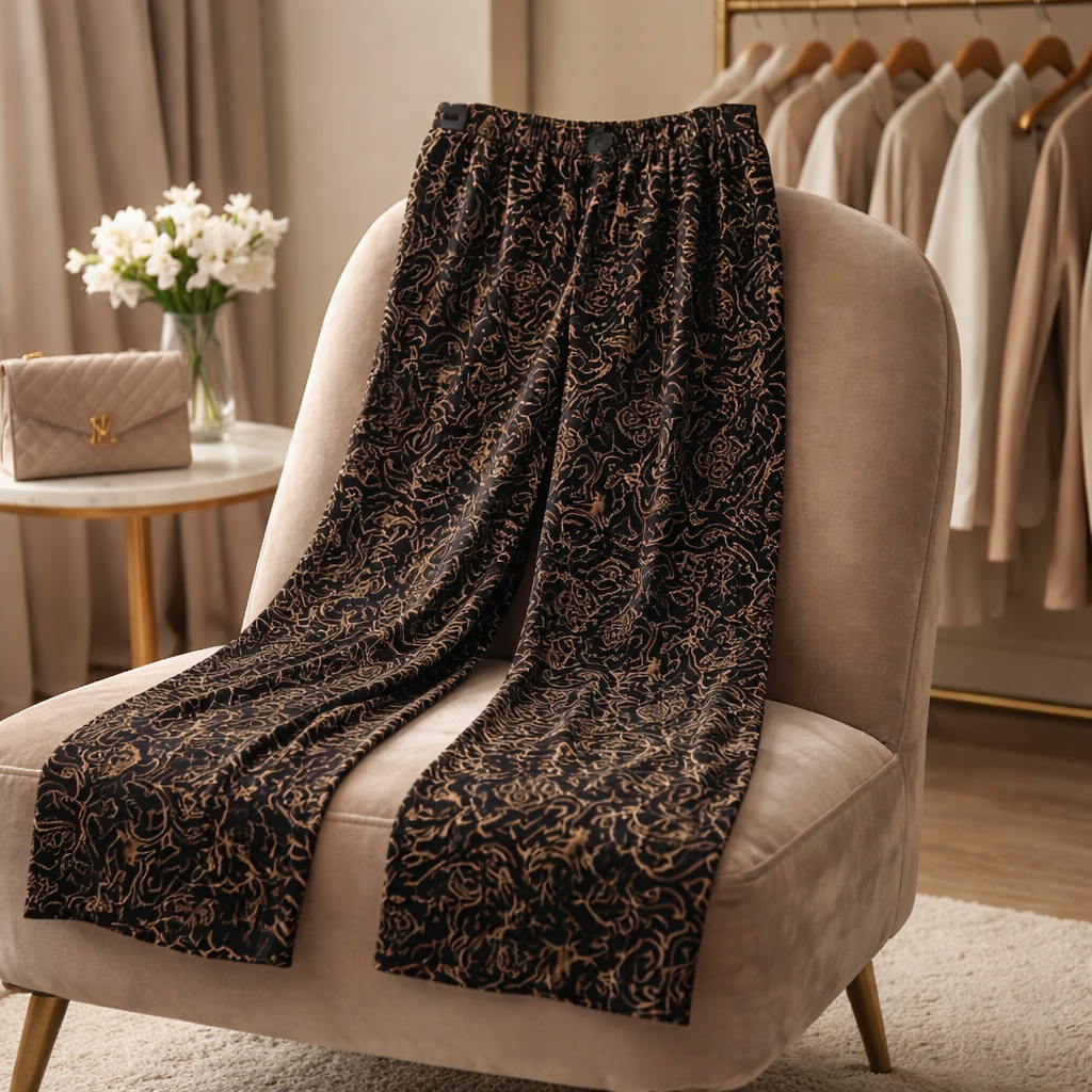 A.K.F. New York Abstract Print Wide-Leg Pants Size Large