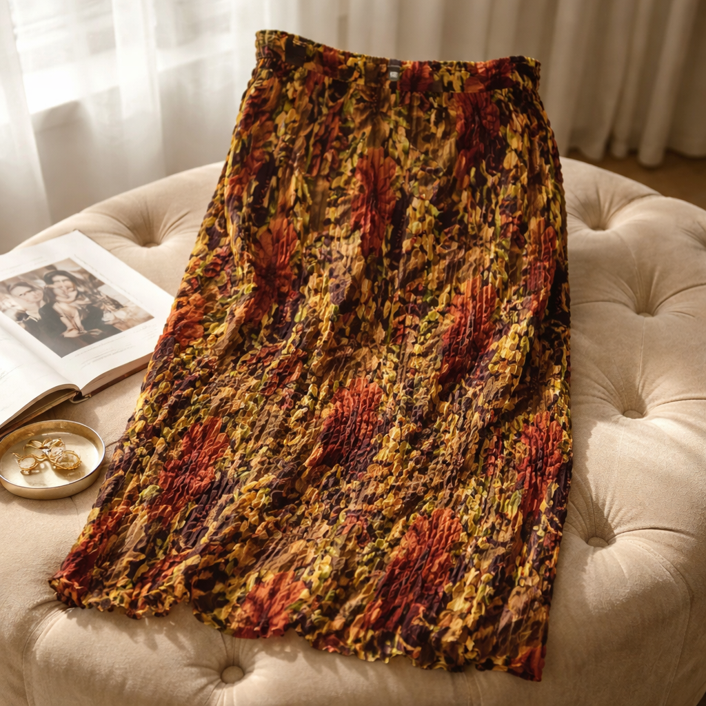 Autumn Bloom Crinkle Maxi Skirt Size 18/20