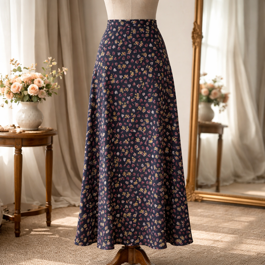 Coldwater Creek Navy Ditsy Floral High-Waist Maxi Skirt Size M