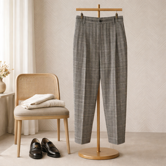 Heritage Essential: The Tailored Grey Plaid Pleated Trouser Size 18