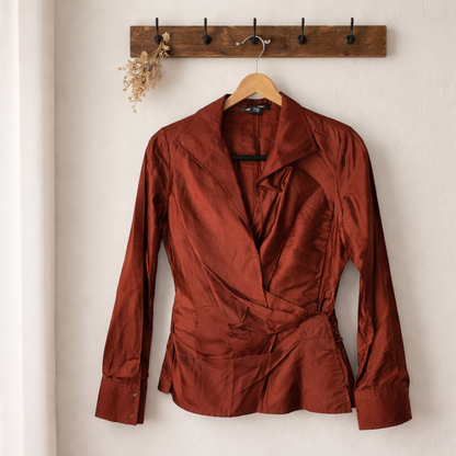 Sophisticated Ellen Tracy wrap-style blouse. Size