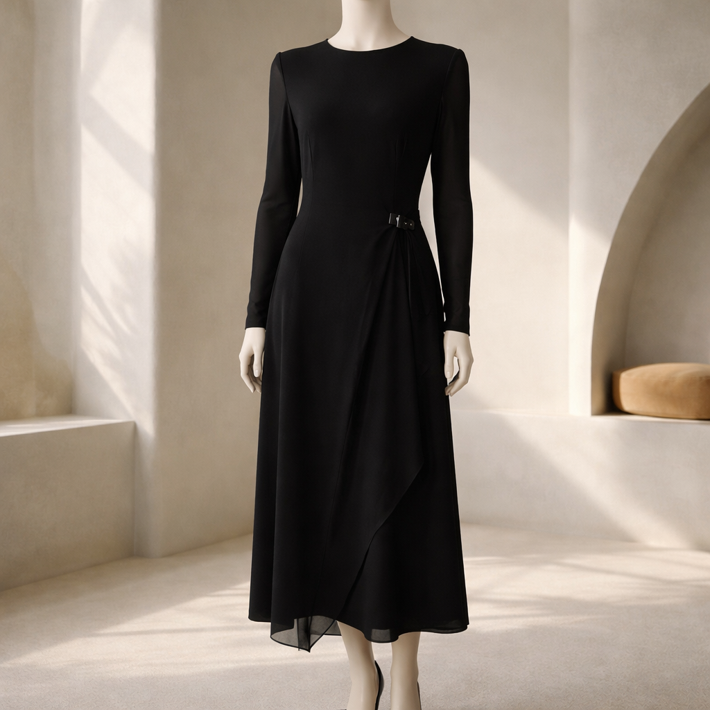 DKNY Illusion Sleeve Asymmetrical Hem Dress