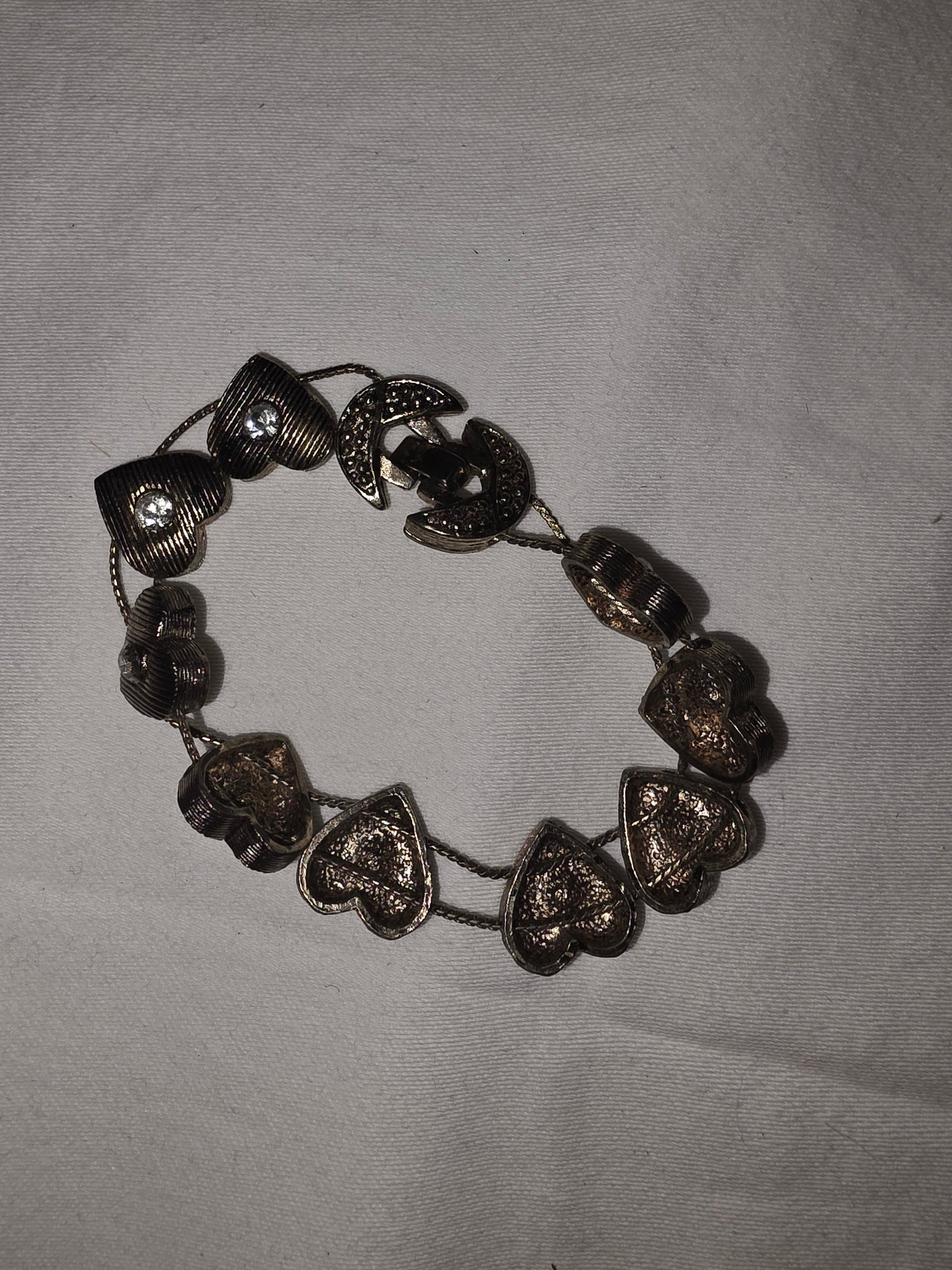 Vintage Heart & Moon Link Bracelet | Gold-Tone Slide Charm Style with Crystal Accents