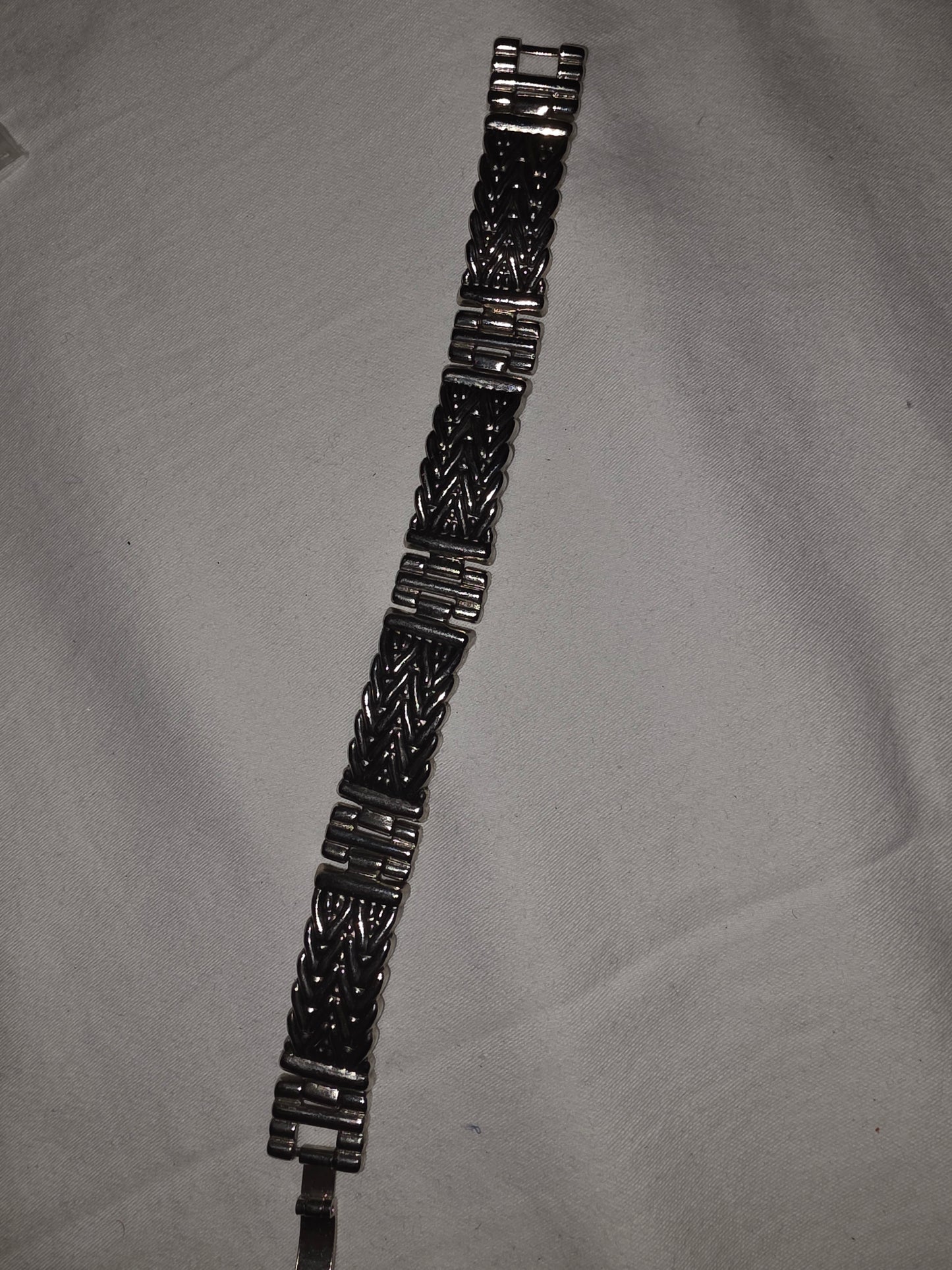 Vintage Mexican-Style Panel Bracelet | Antiqued Silver-Tone & Black Accent Link Jewelry