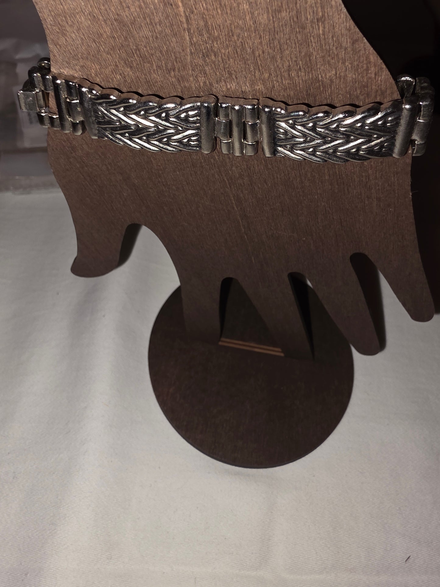 Vintage Mexican-Style Panel Bracelet | Antiqued Silver-Tone & Black Accent Link Jewelry