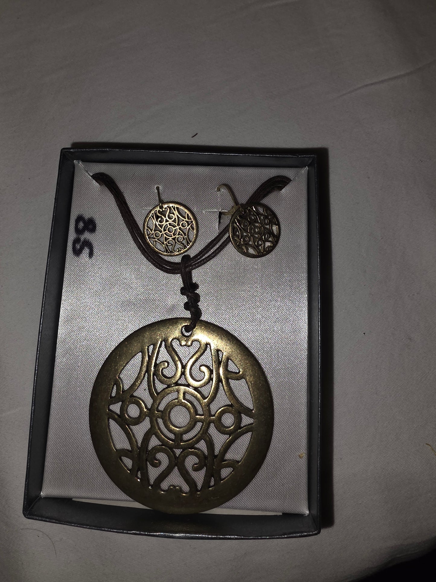 Bohemian Bronze Filigree Necklace & Earring Set | Celtic Mandala Round Pendant Jewelry