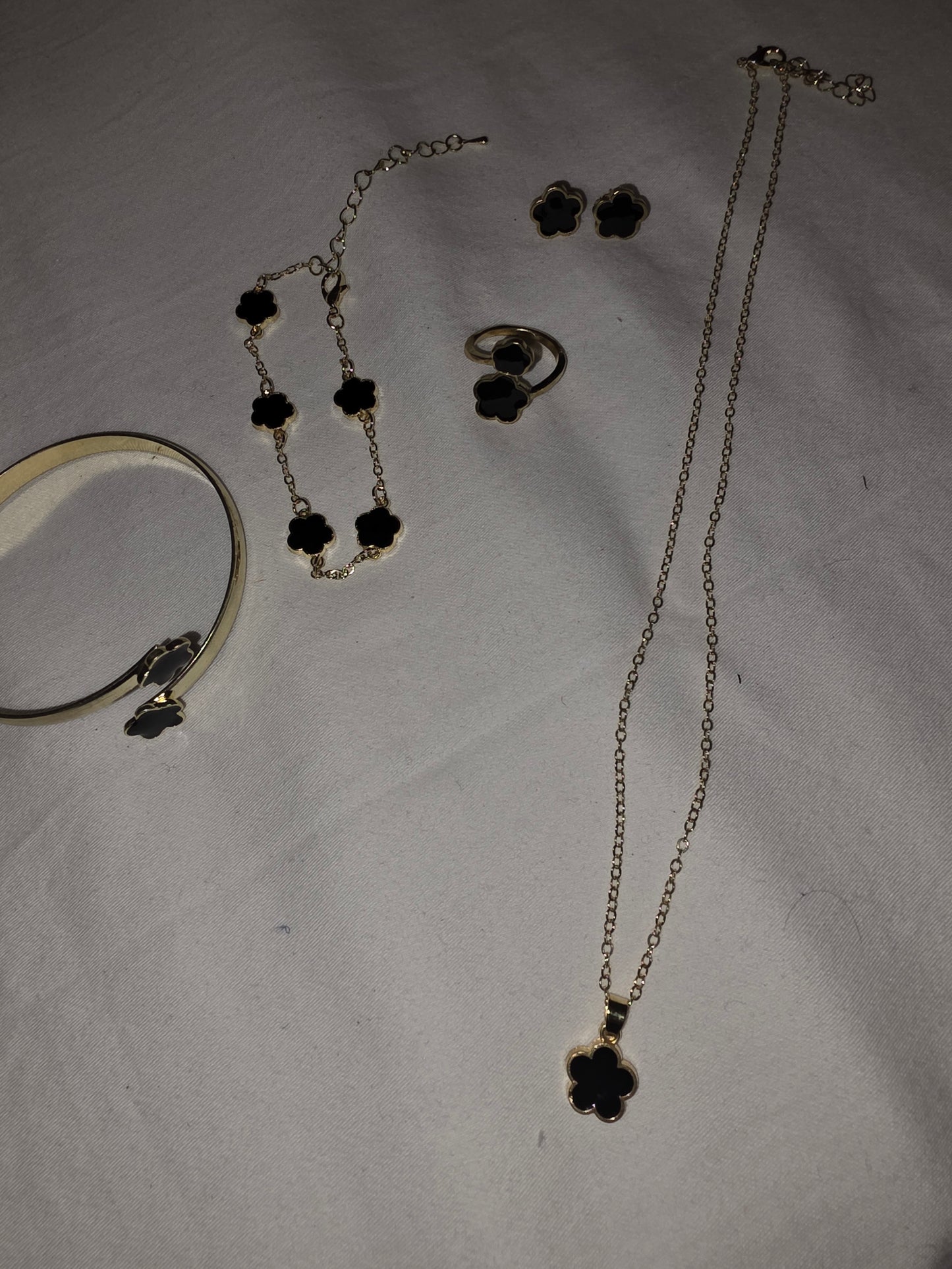 Lucky Clover Jewelry Set | 18K Gold Plated Black Onyx Necklace, Bracelet & Earrings Gift Set