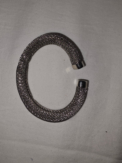 Chunky Mesh Cuff Bracelet | Gunmetal Tone Woven Wire Open Bangle | Modernist Statement Jewelry