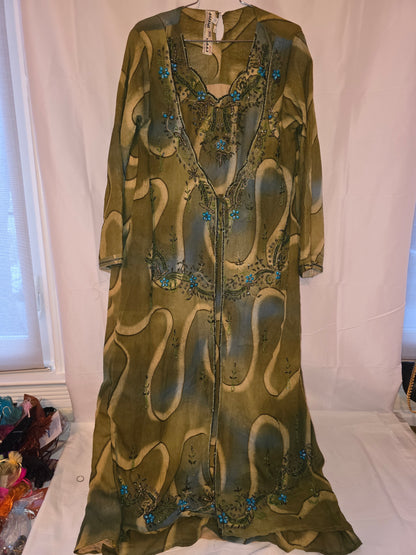 The "Jasmine" Olive Green Maxi Gown – Intricate Beaded Embroidery