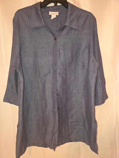 Avenue The "Azure Ease" Linen Blend Tunic Shirt Size 18/20