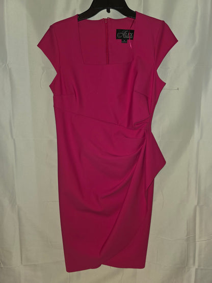 Brand New Alex Evenings Fuchsia Pink Square Neck Cap Sleeve Ruched Sheath Dress. Size 10 - All Seasons Curves