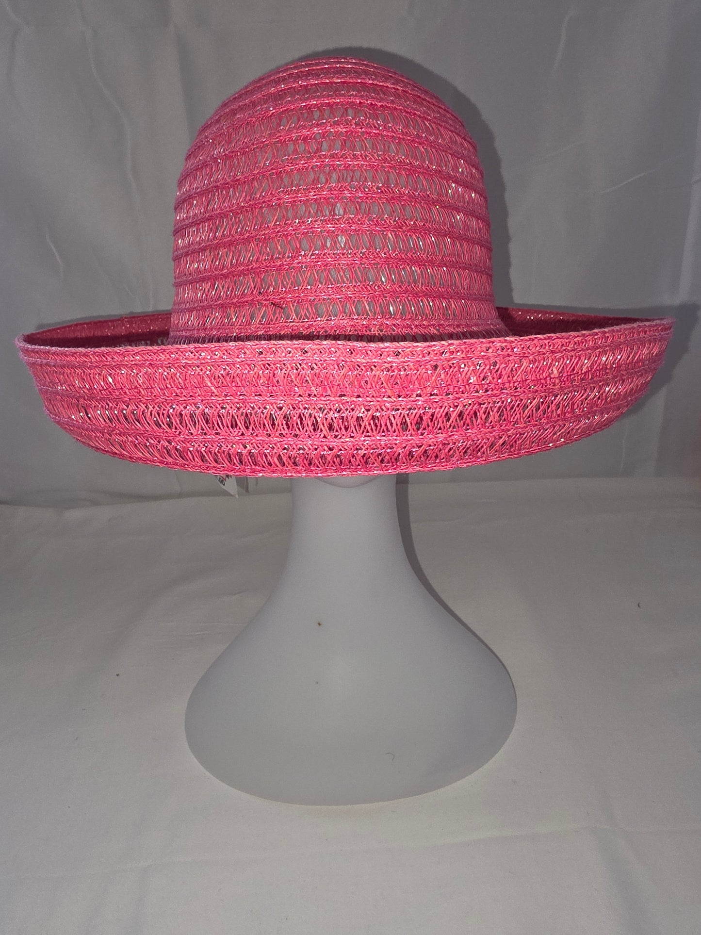 Vibrant Pink Woven Straw Wide - Brim Sun Hat - All Seasons Curves